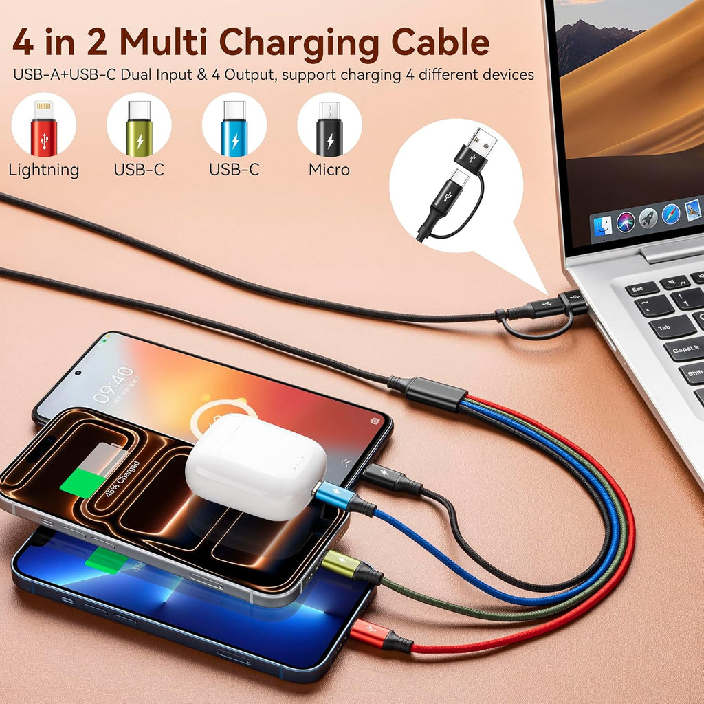 MINLU Cable de carga múltiple dual USB-C 4 en 2 para todos los disp...