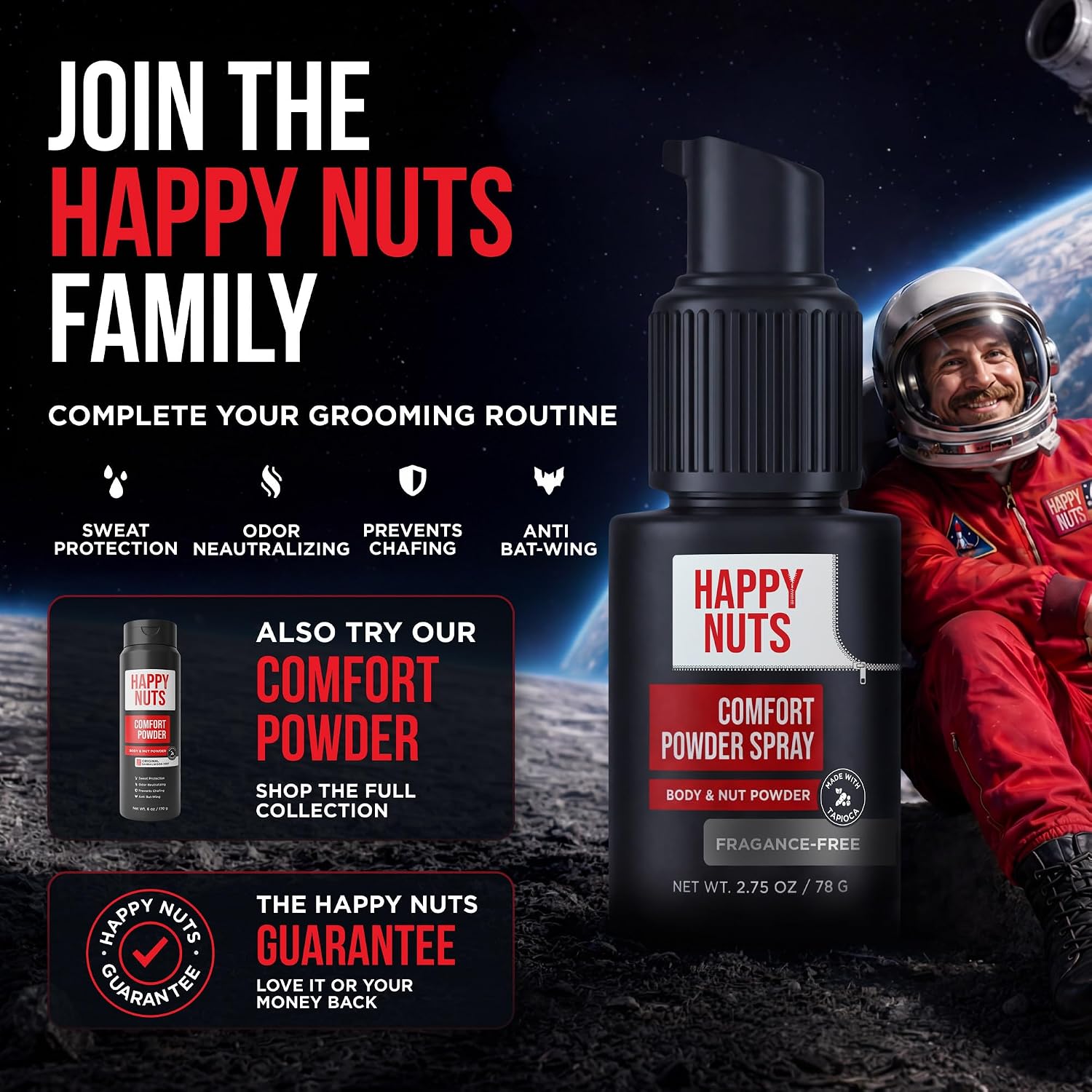 Happy Nuts Comfort - Desodorante en aerosol en polvo para hombres:...