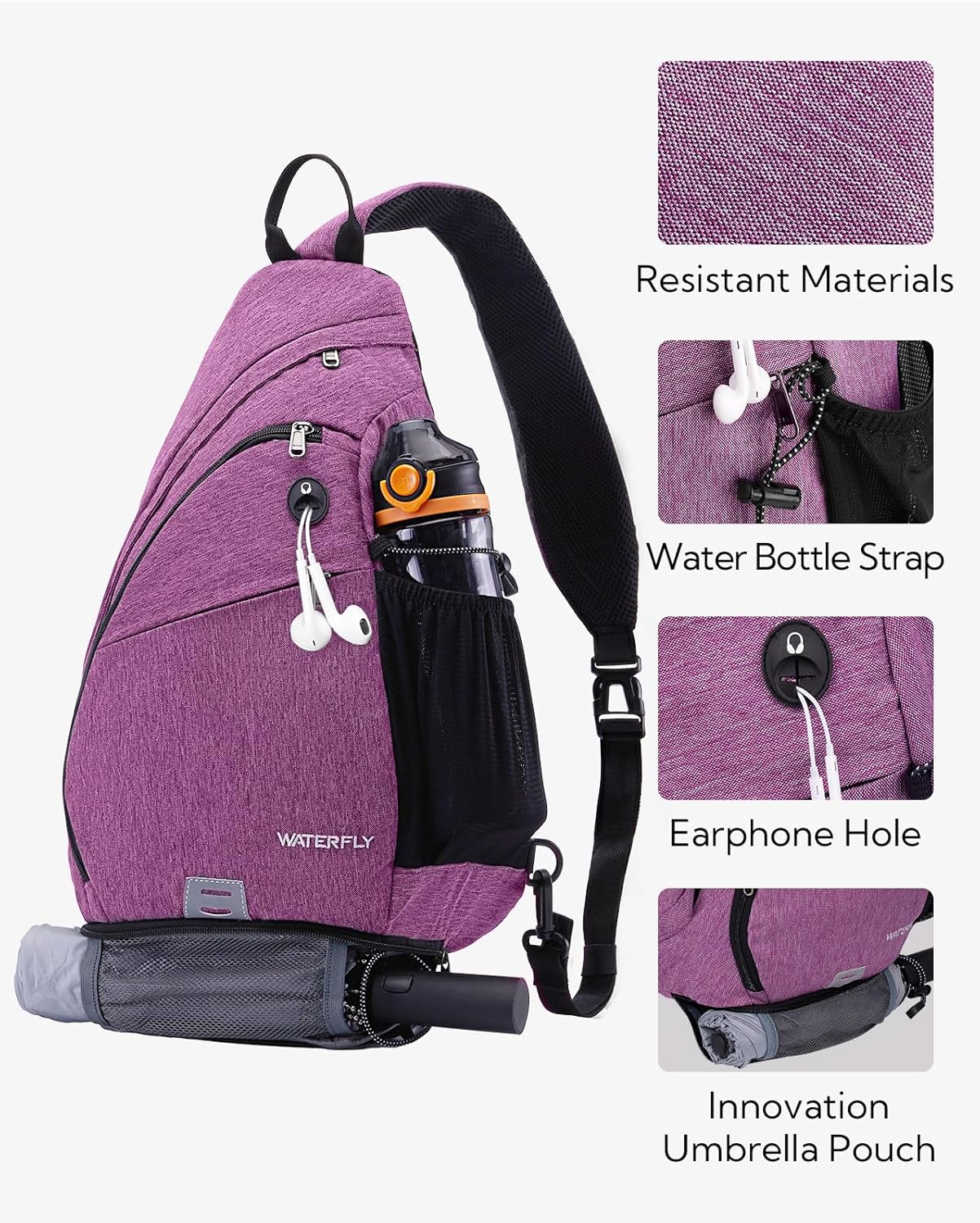 WATERFLY - Mochila de bandolera pequeña con asa para hombres y muje...