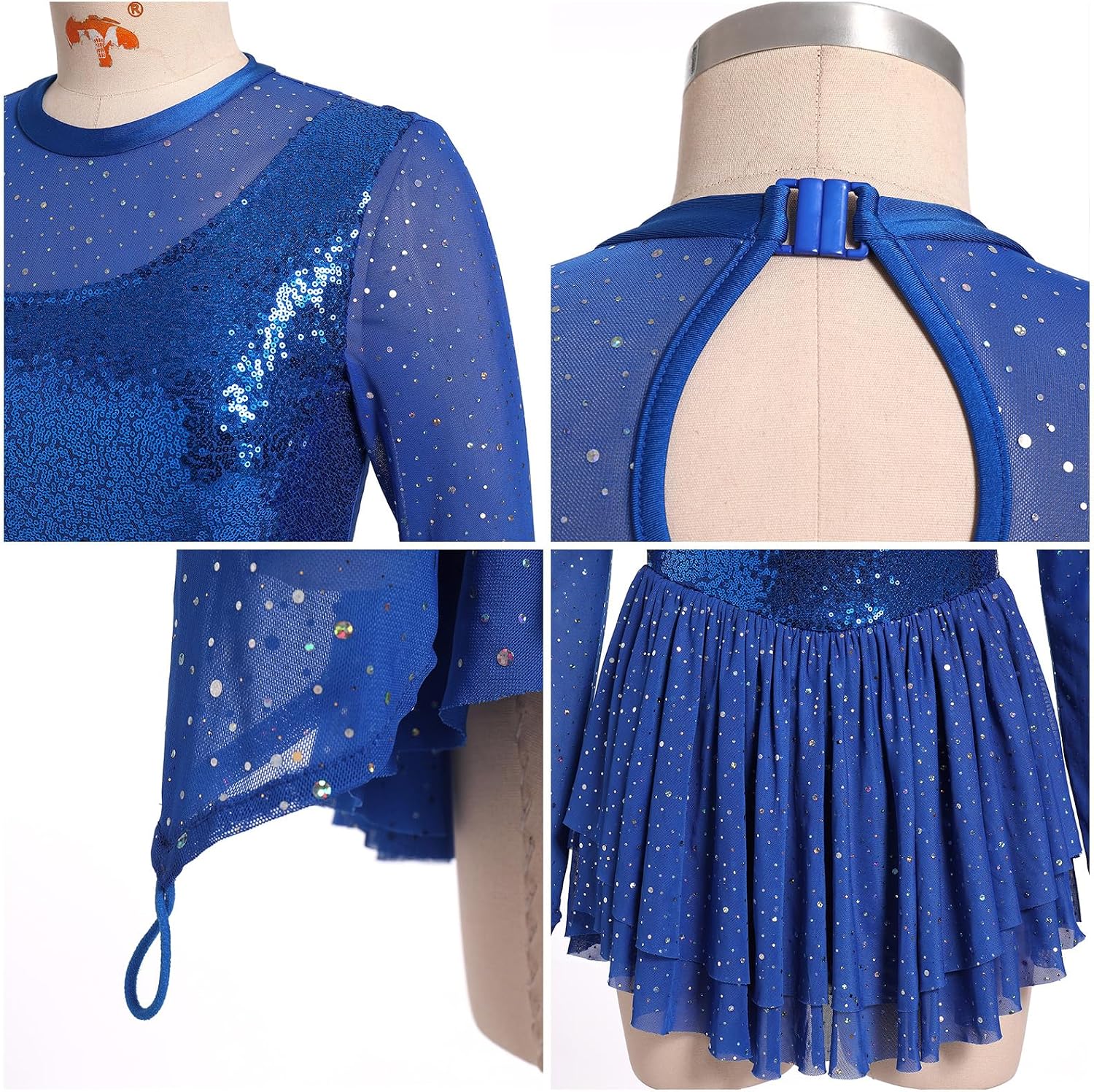 AFAVOM Vestido de patinaje artístico con lentejuelas para mujer, ma...