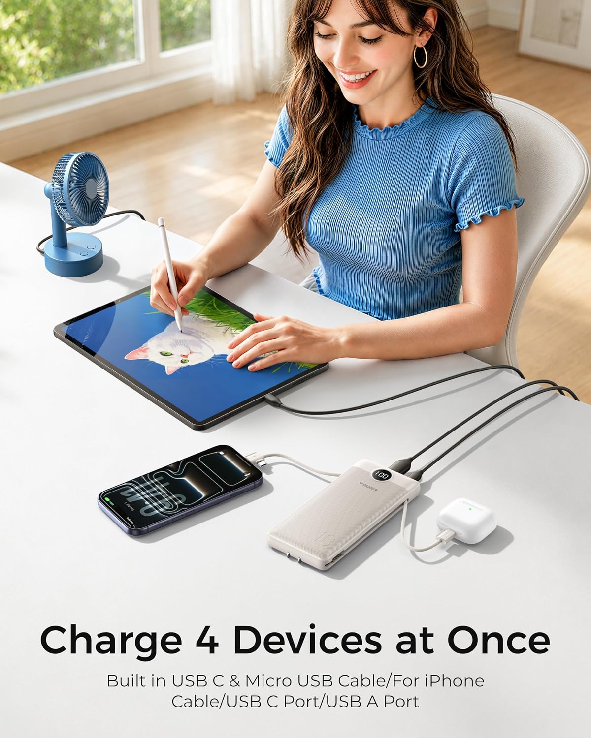 VEGER Cargador Portátil con Enchufe de CA Integrado y Cables, Todo...
