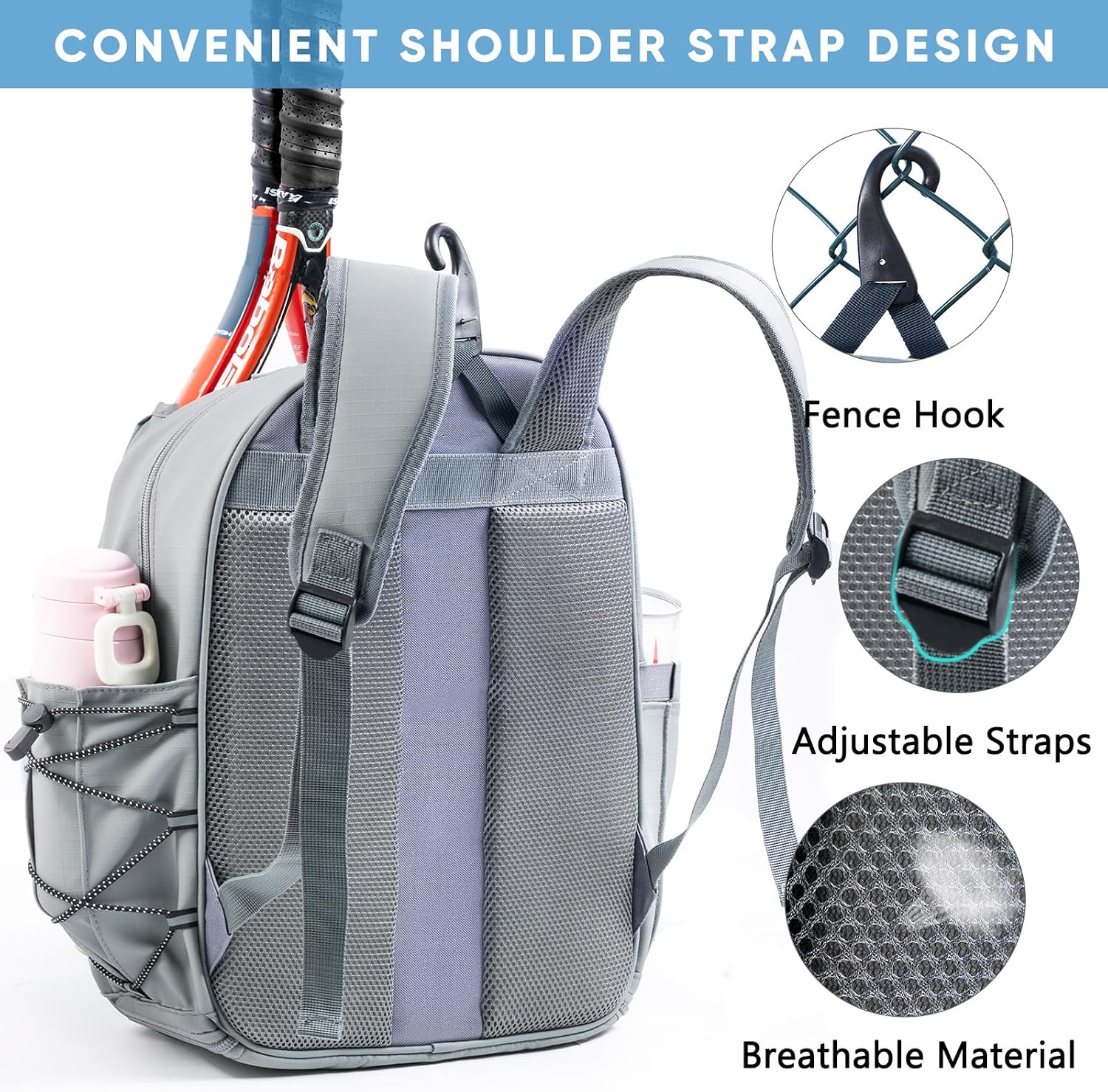 SPORJET Mochila de Tenis con Soporte para 2 Raquetas, Bolsa de Raqu...