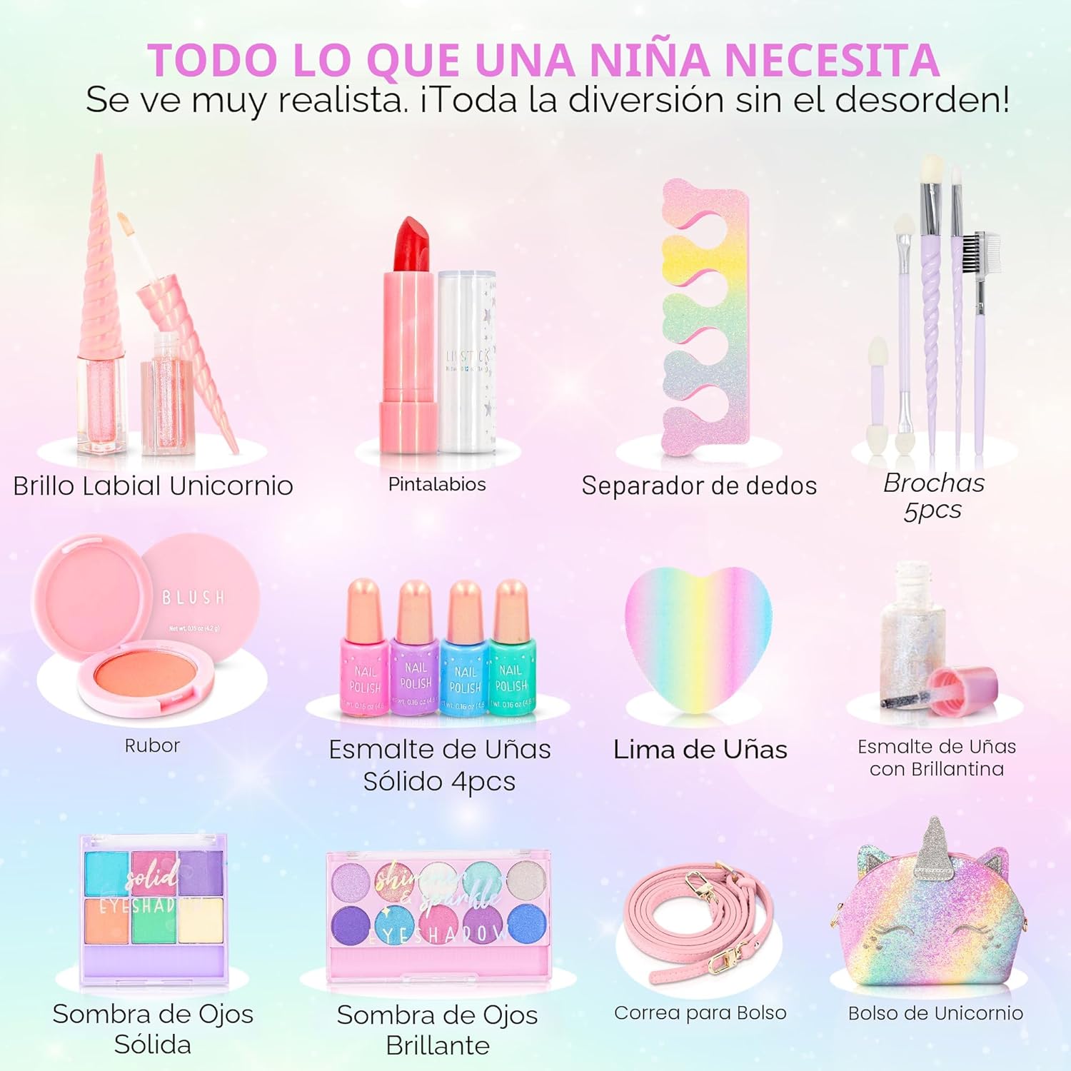 Kit de maquillaje real para niñas: sin talco, juego de maquillaje l...