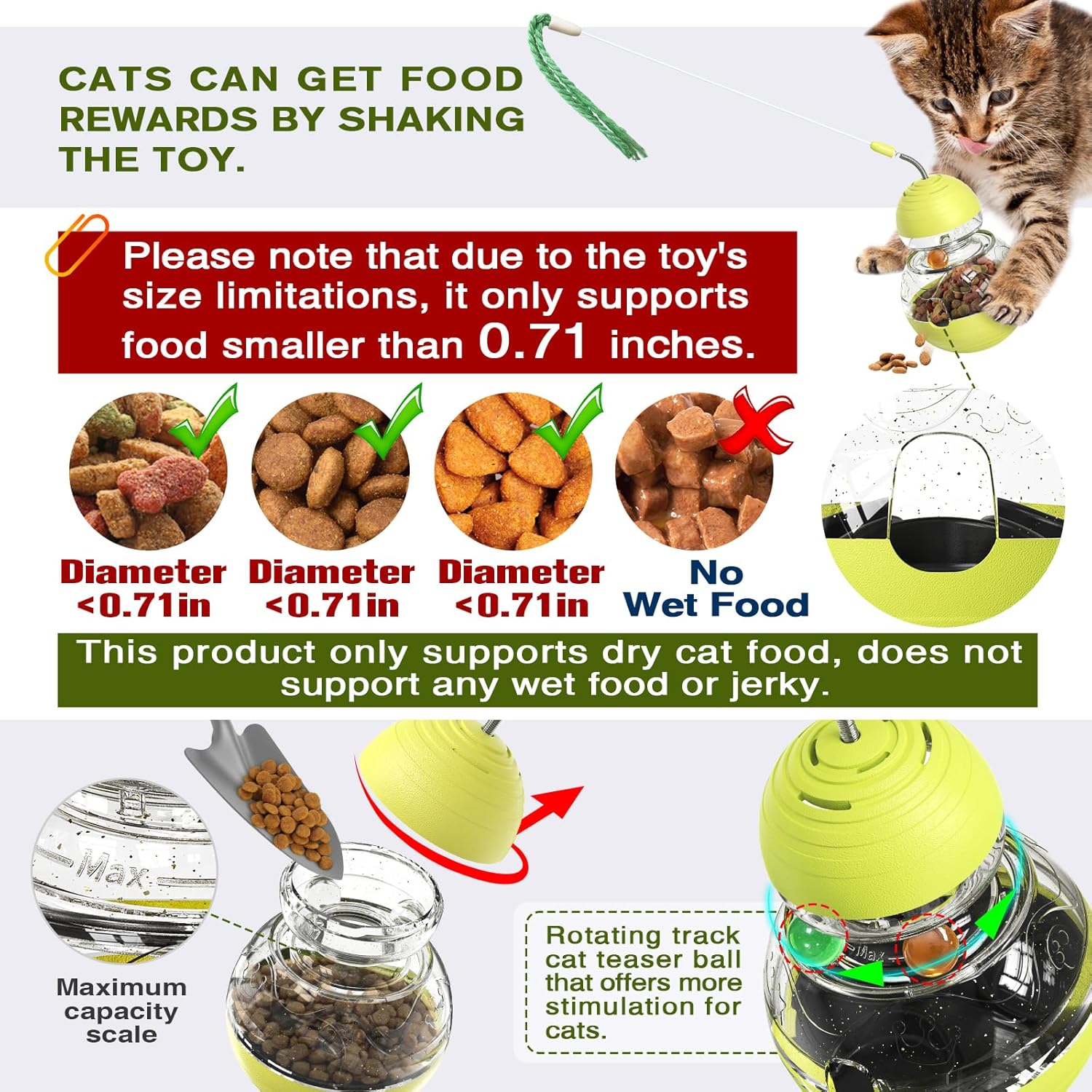 TLKNG Juguete para gatos de interior, dispensador de golosinas tamb...