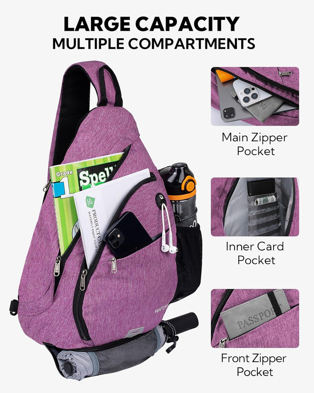 WATERFLY - Mochila de bandolera pequeña con asa para hombres y muje...