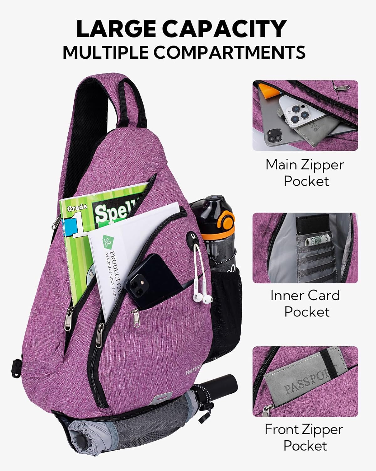 WATERFLY - Mochila de bandolera pequeña con asa para hombres y muje...