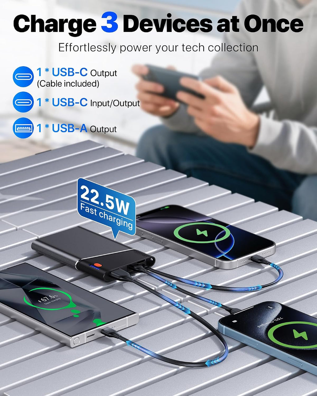 Aaoyun Cargador portátil con cargador portátil, 10,000 mAh, 22,5 W,...
