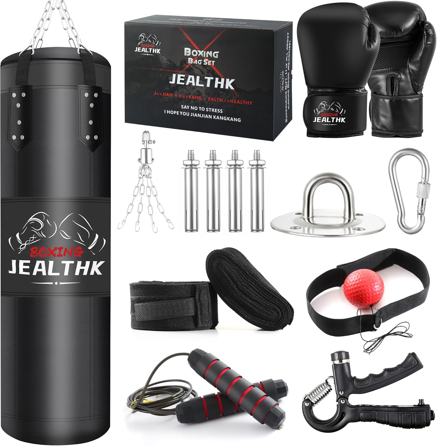Jealthk Juego de sacos de boxeo pesados de 4 pies para adultos, equ...