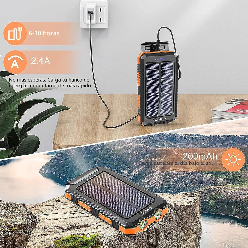 Cargador solar de 20000 mAh, cargador portátil con 4 cables integra...