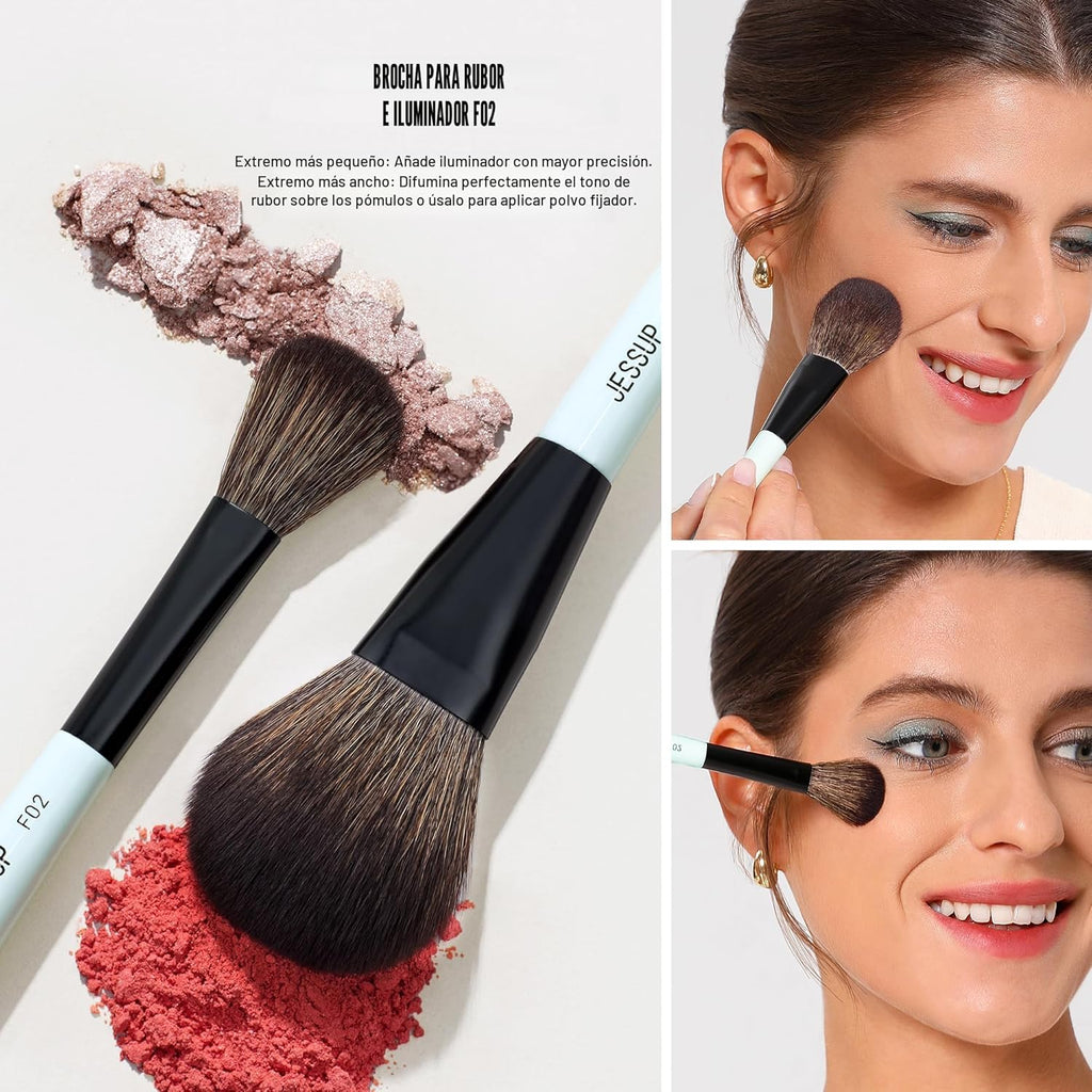 Jessup Cepillos de maquillaje facial azules 3 piezas, cepillo de ma...