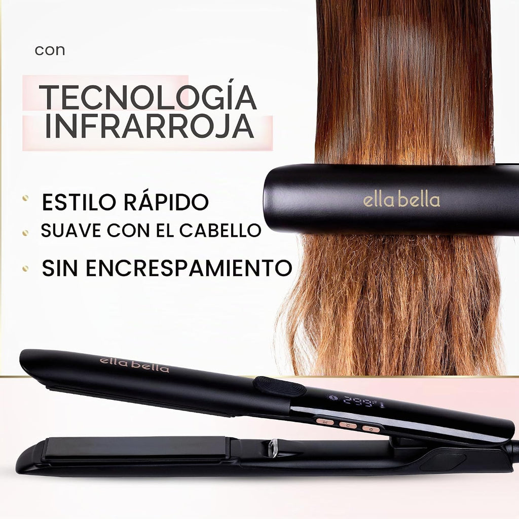 ELLA BELLA® Plancha plana de titanio para alisar el cabello, delgad...