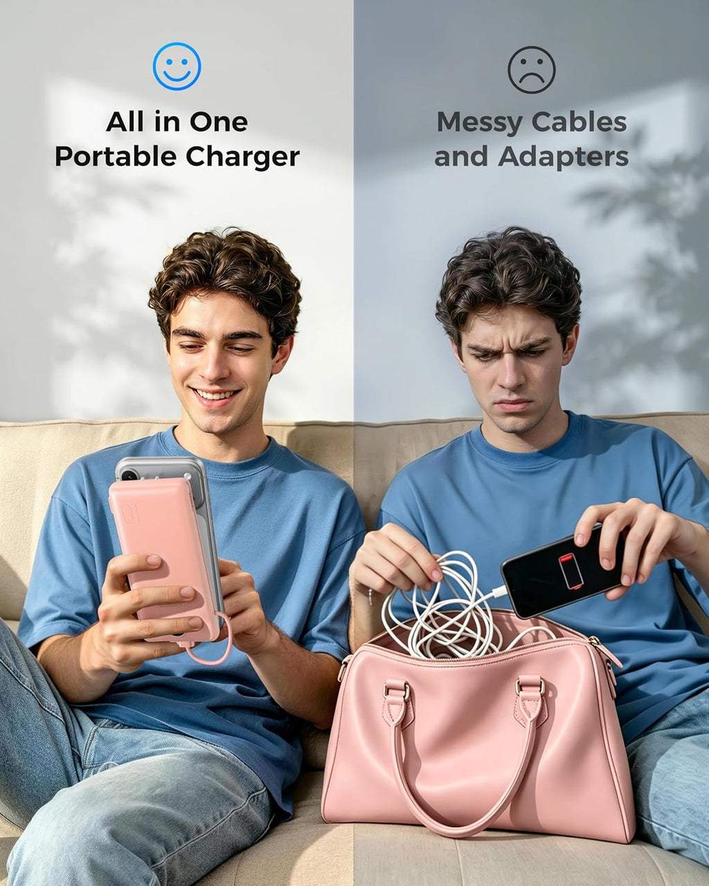 VEGER Cargador portátil para iPhone con cables incorporados y enchu...