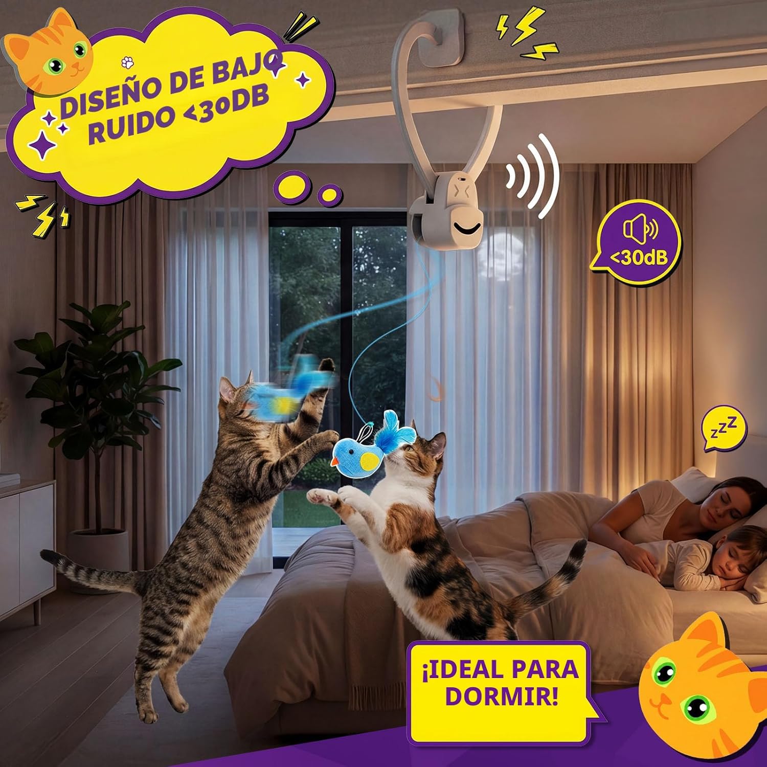 Juguetes interactivos para gatos de interior: varita de plumas de a...