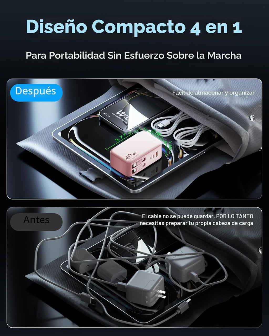 Cargador USB C retráctil de pared con cables tipo C de 35.5 pulgada...