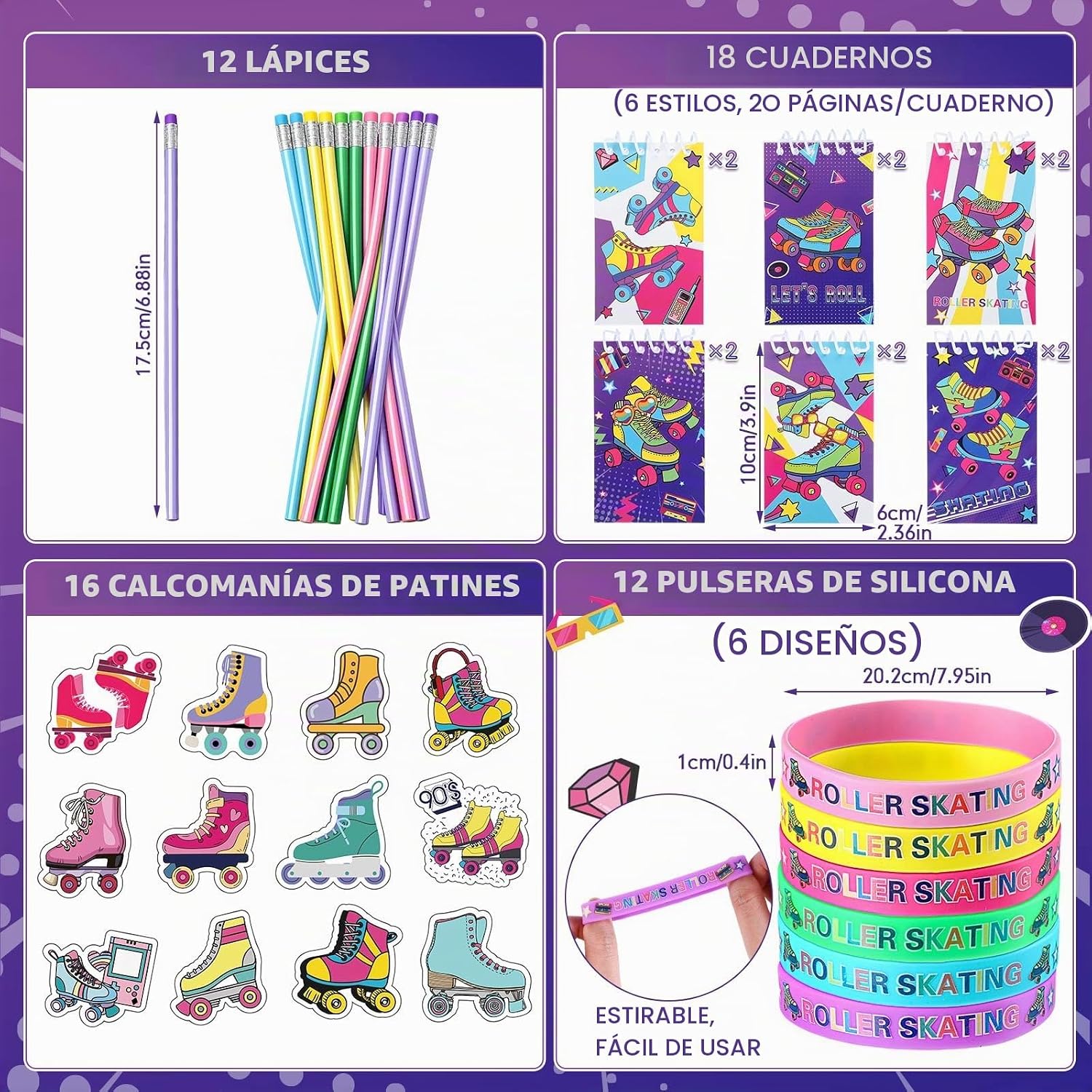 Tellingyou 140 piezas de artículos para fiestas de patinaje sobre r...