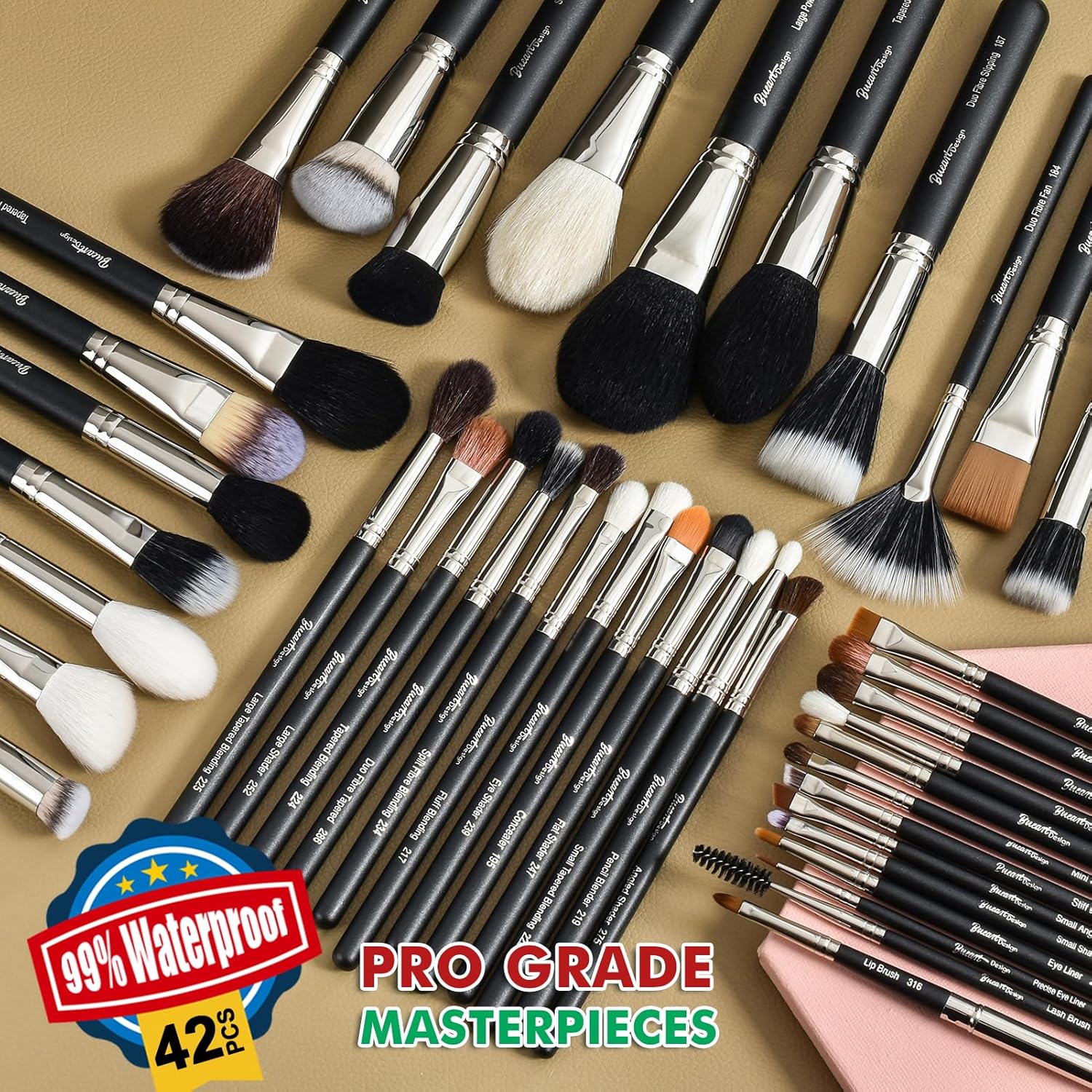 BUEART DESIGN - Juego de 42 brochas de maquillaje con pelo de cabra...