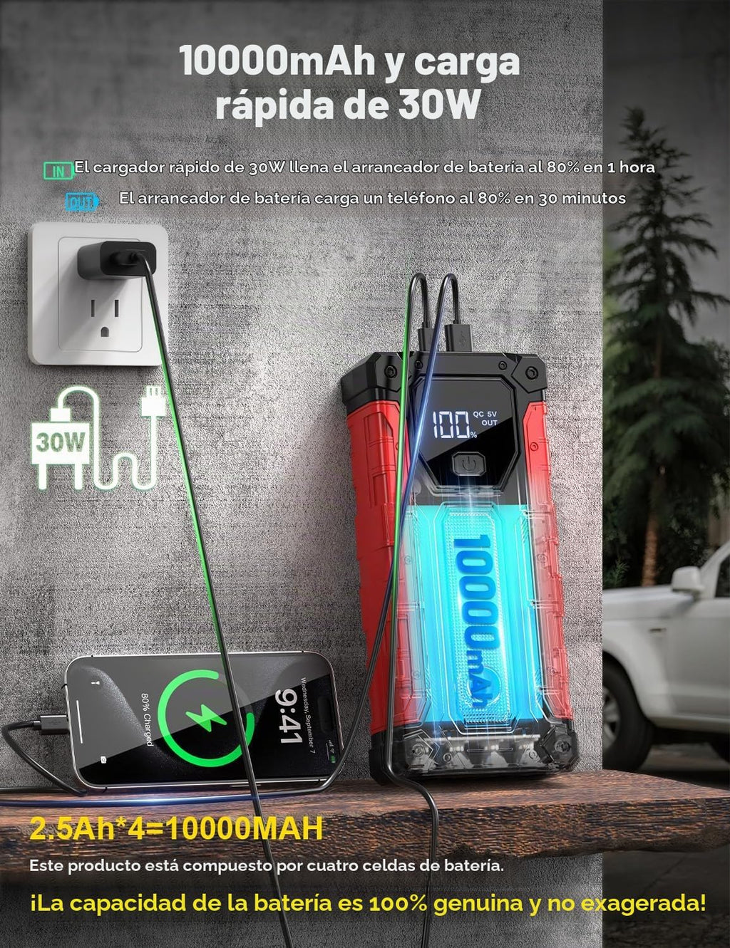 Sharmeal Arrancador de coche 8000A, paquete de batería de arranque...