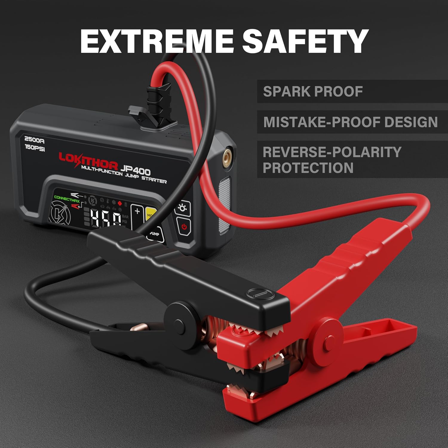 LOKITHOR Arrancador JP400 con compresor de aire, 2500 A 12 V baterí...