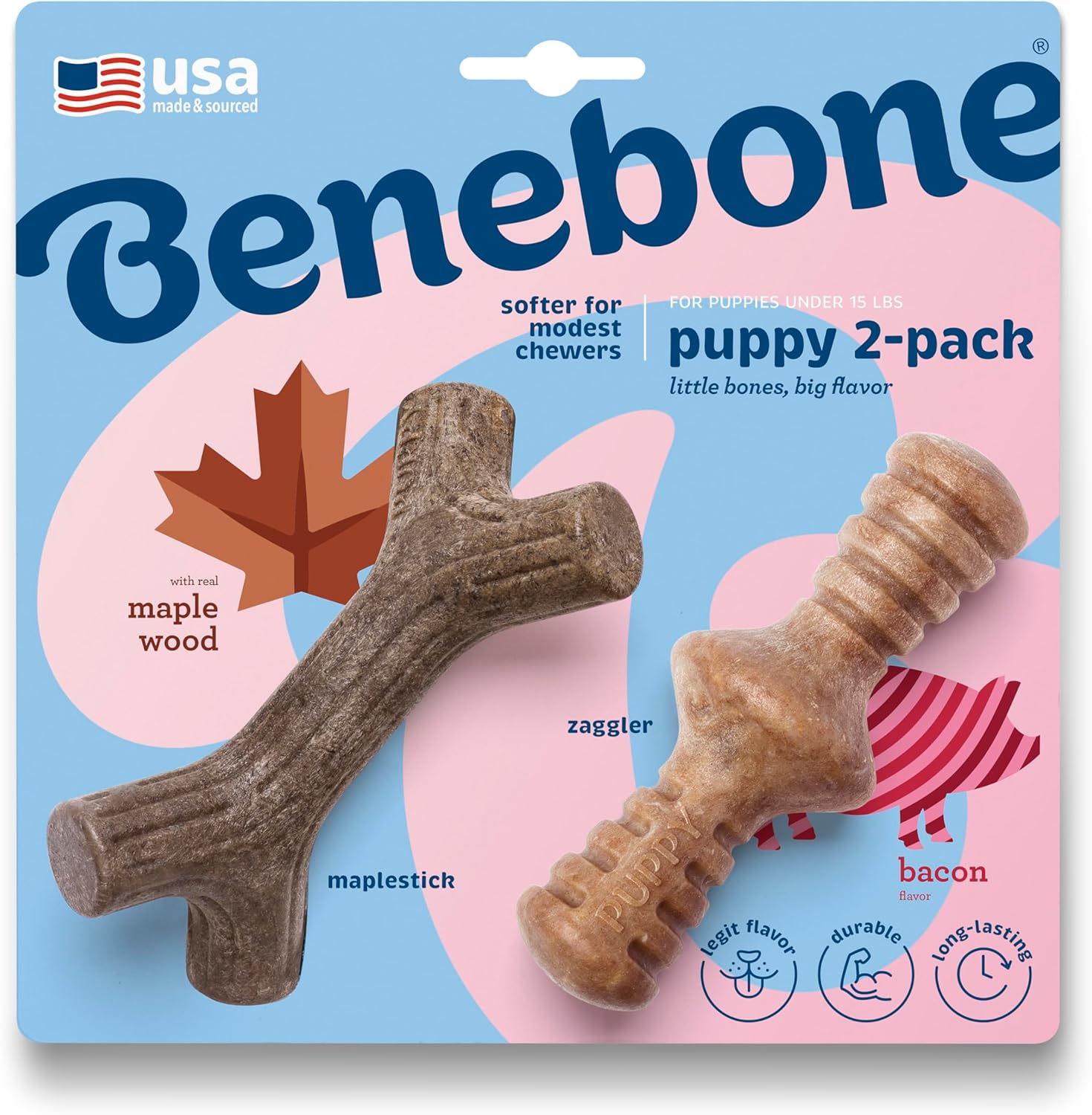 Benebone Puppy - Paquete de 2 juguetes masticables duraderos para p...