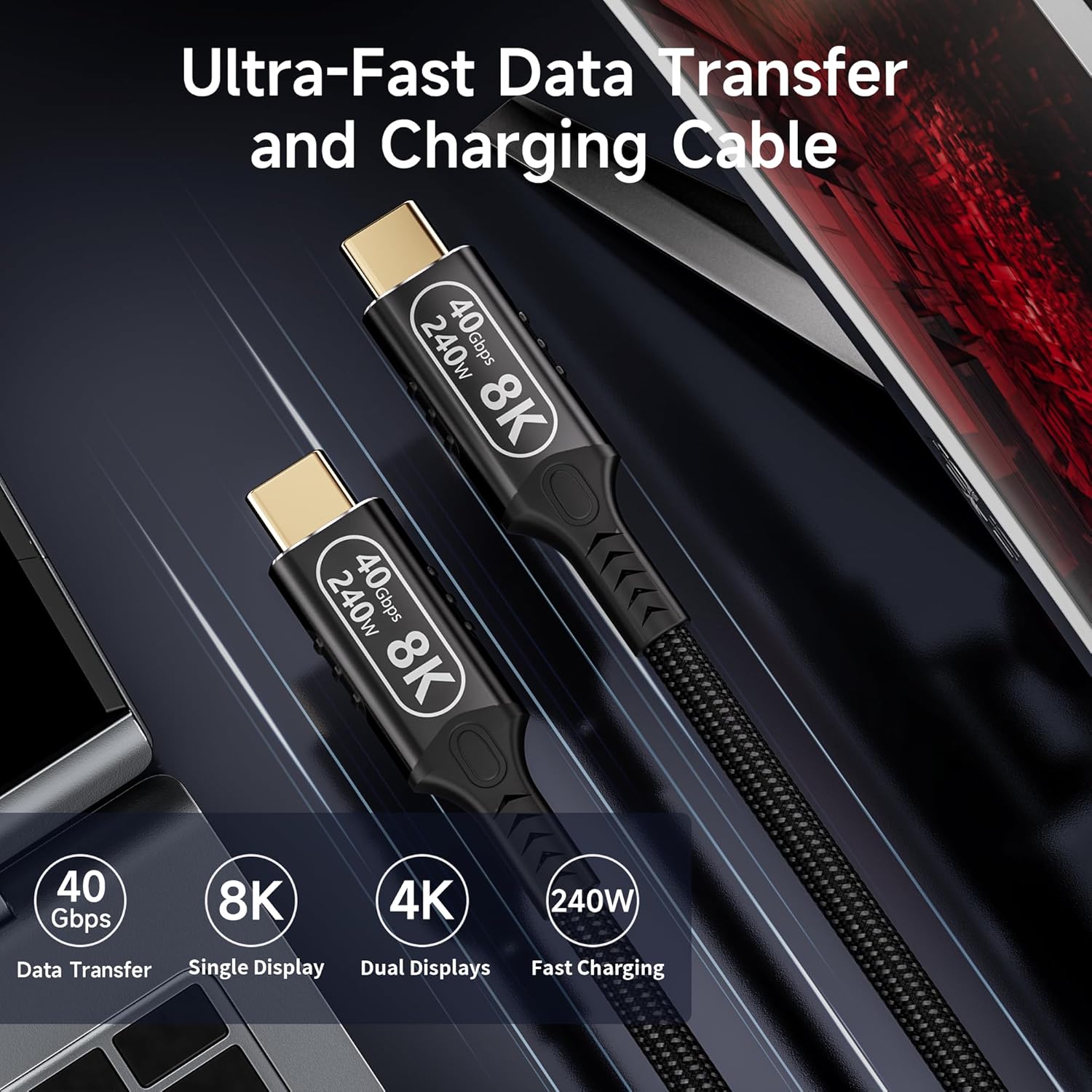 Cable largo USB C a USB C de 6.6 pies\/2M compatible con Thunderbol...