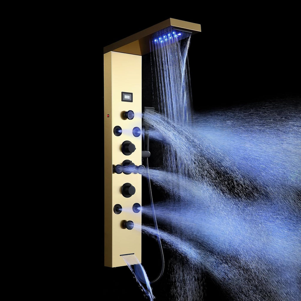 POPFLY Sistema de torre de panel de ducha de cascada LED, 4 chorros...