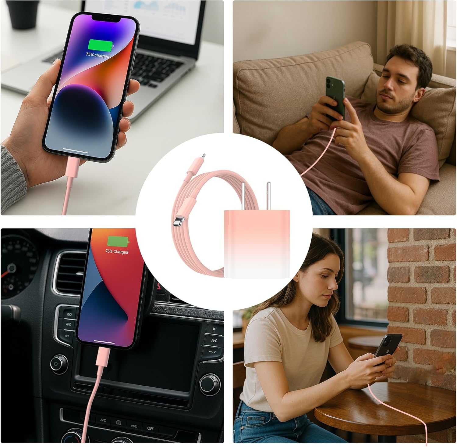 GREPHONE Cargador para iPhone de carga rápida, cargador de pared US...