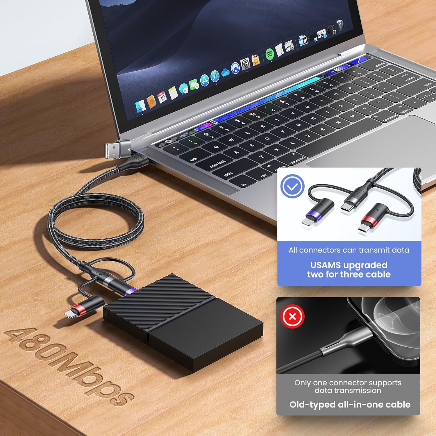 YOUSAMS PD 60W Cable de carga rápida USB C multifuncional trenzado...