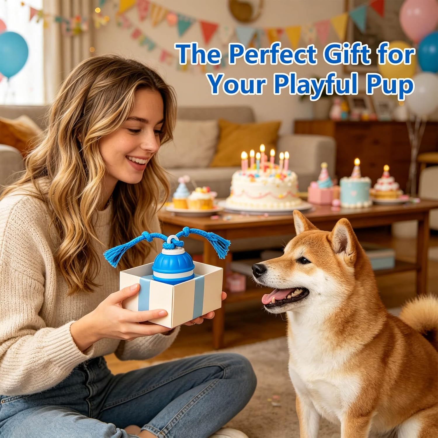Craynivel Pelota interactiva para perros, juguete de 360° con luces...