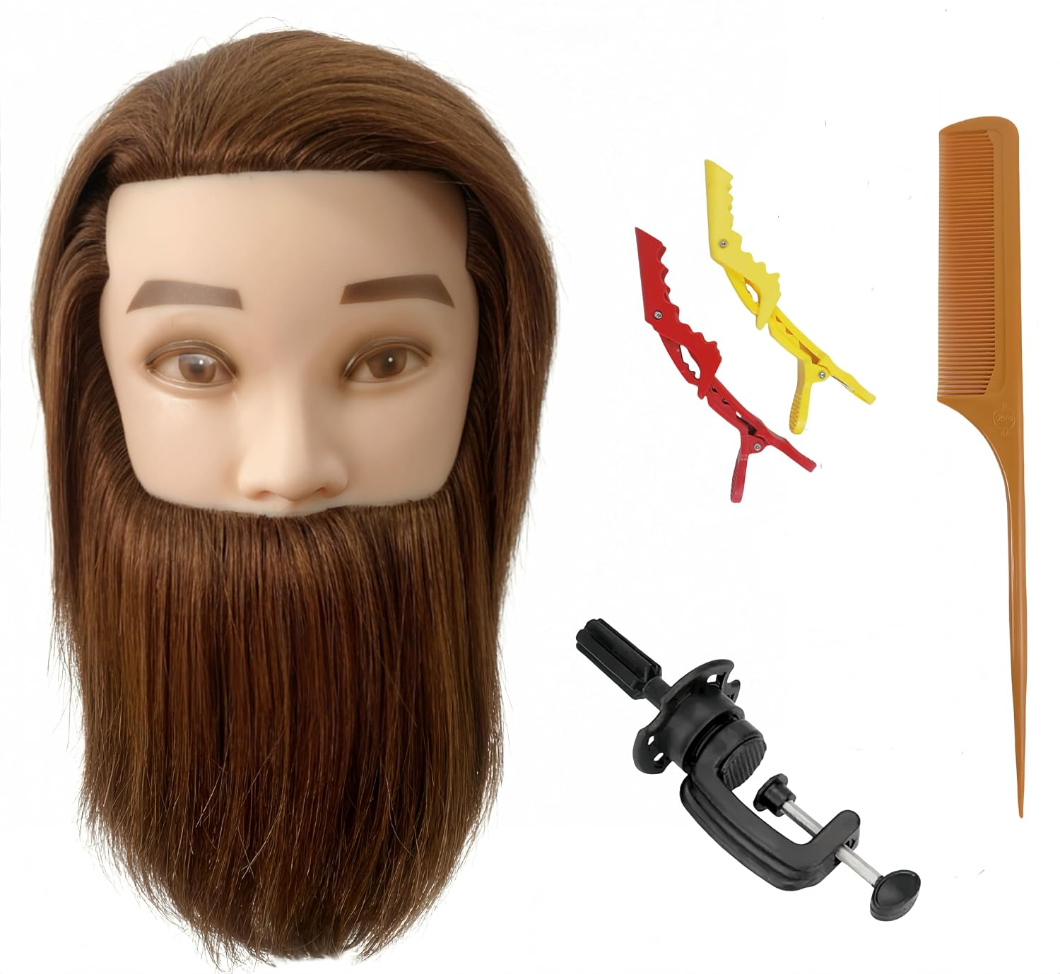 Yiifiulyn Cabeza de maniquí de cabello humano con barba, kit de prá...