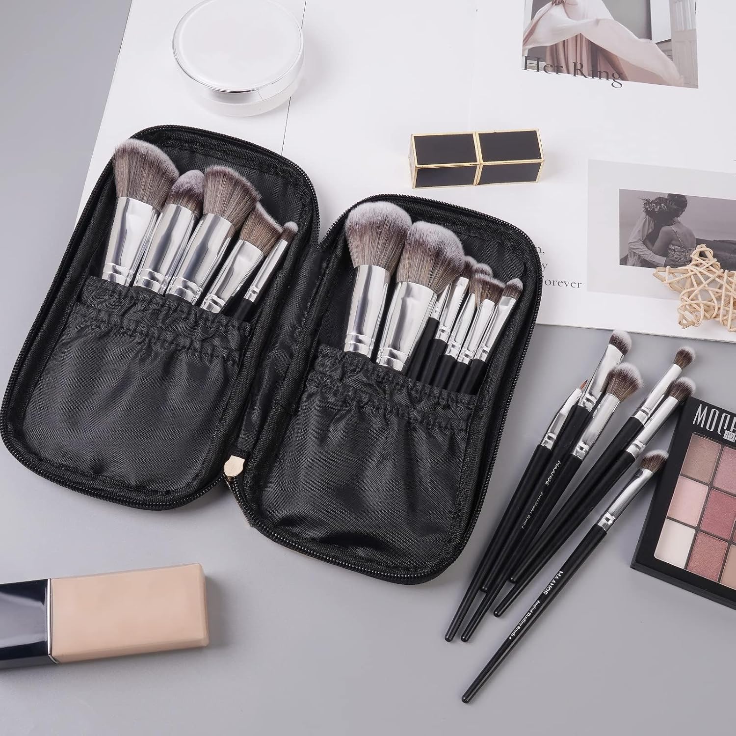 MAANGE - Juego de 18 brochas de maquillaje profesionales con estuch...