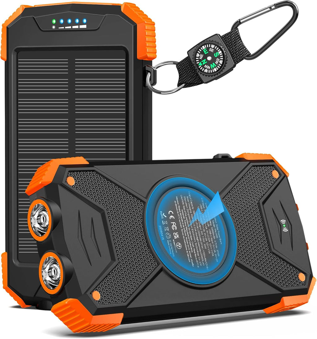 Blavor - Paquete de batería externa solar, cargador inalámbrico Qi...