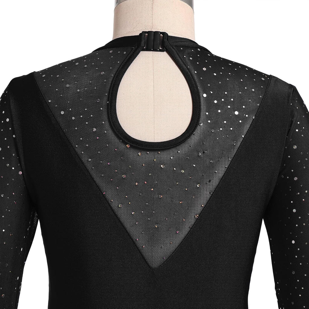 AFAVOM Vestido de patinaje artístico con lentejuelas para mujer, ma...