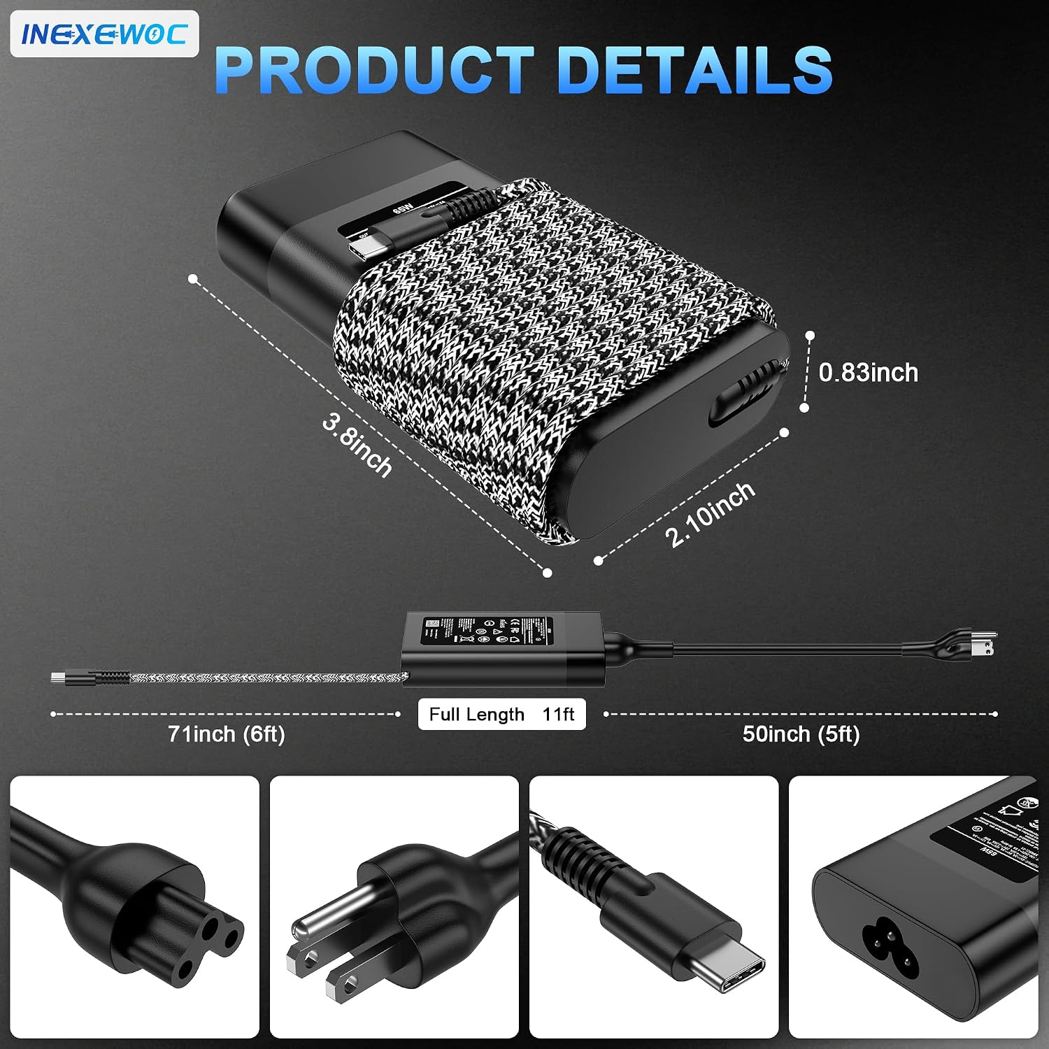INEXEWOC Cargador USB C delgado de 65 W compatible con HP Chromeboo...