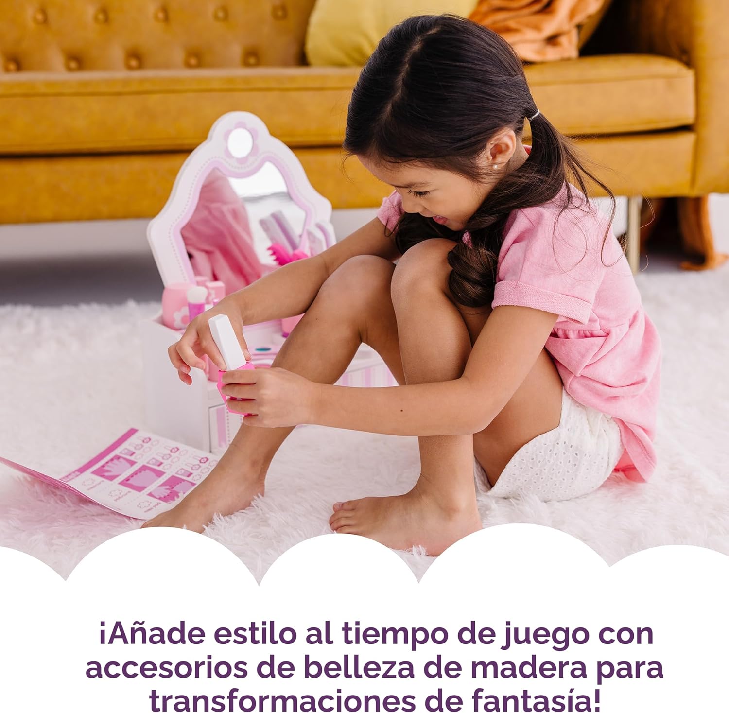 Melissa &amp; Doug Juego de madera para salón de belleza, tocador d...