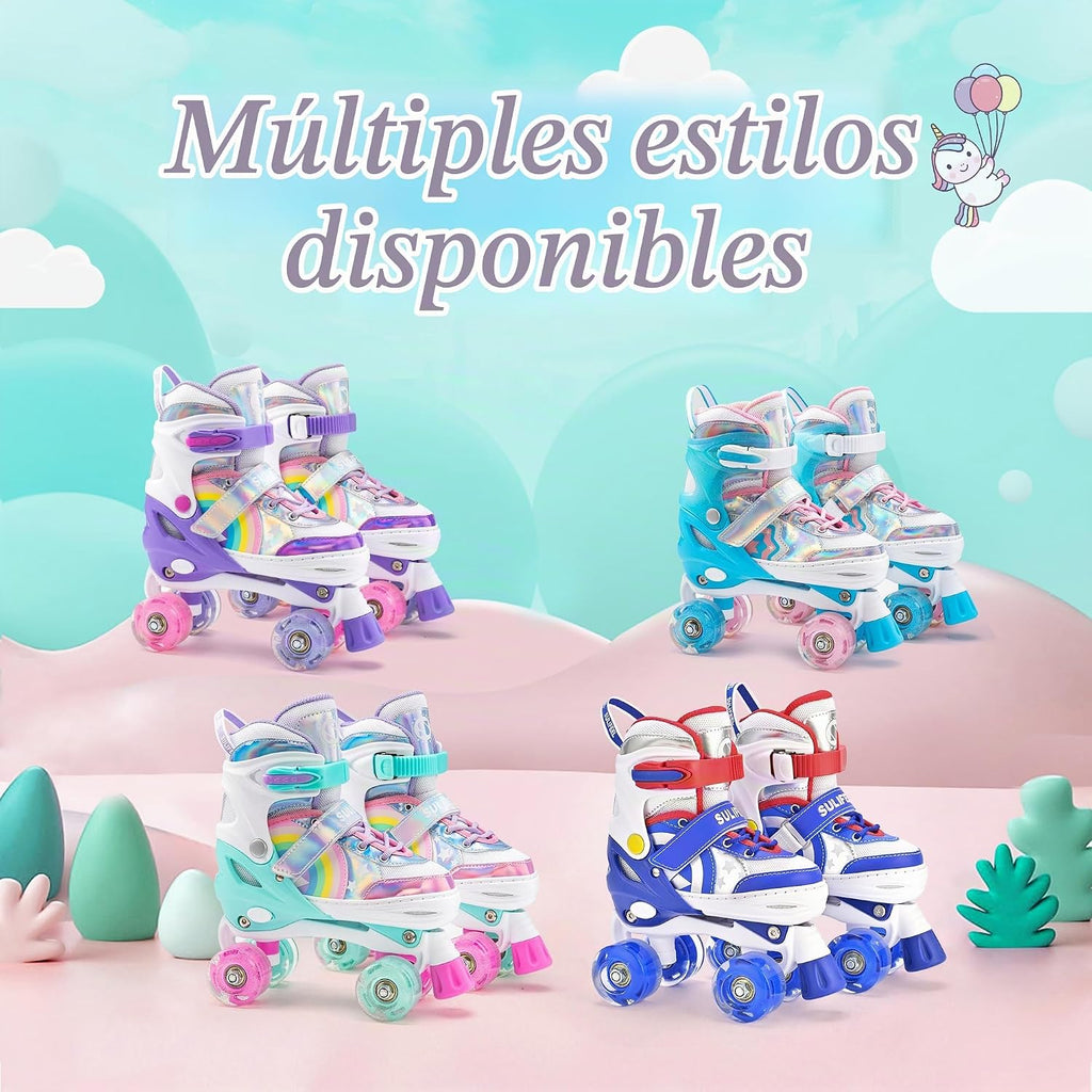 SULIFEEL Rainbow Unicorn - Patines ajustables de 4 tamaños para niñ...