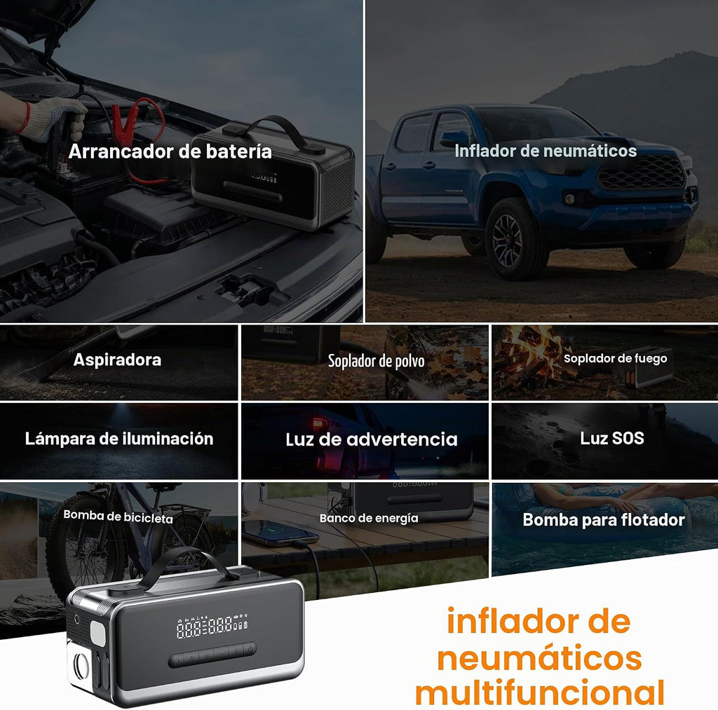 Compresor de aire portátil para inflador de neumáticos con arrancad...