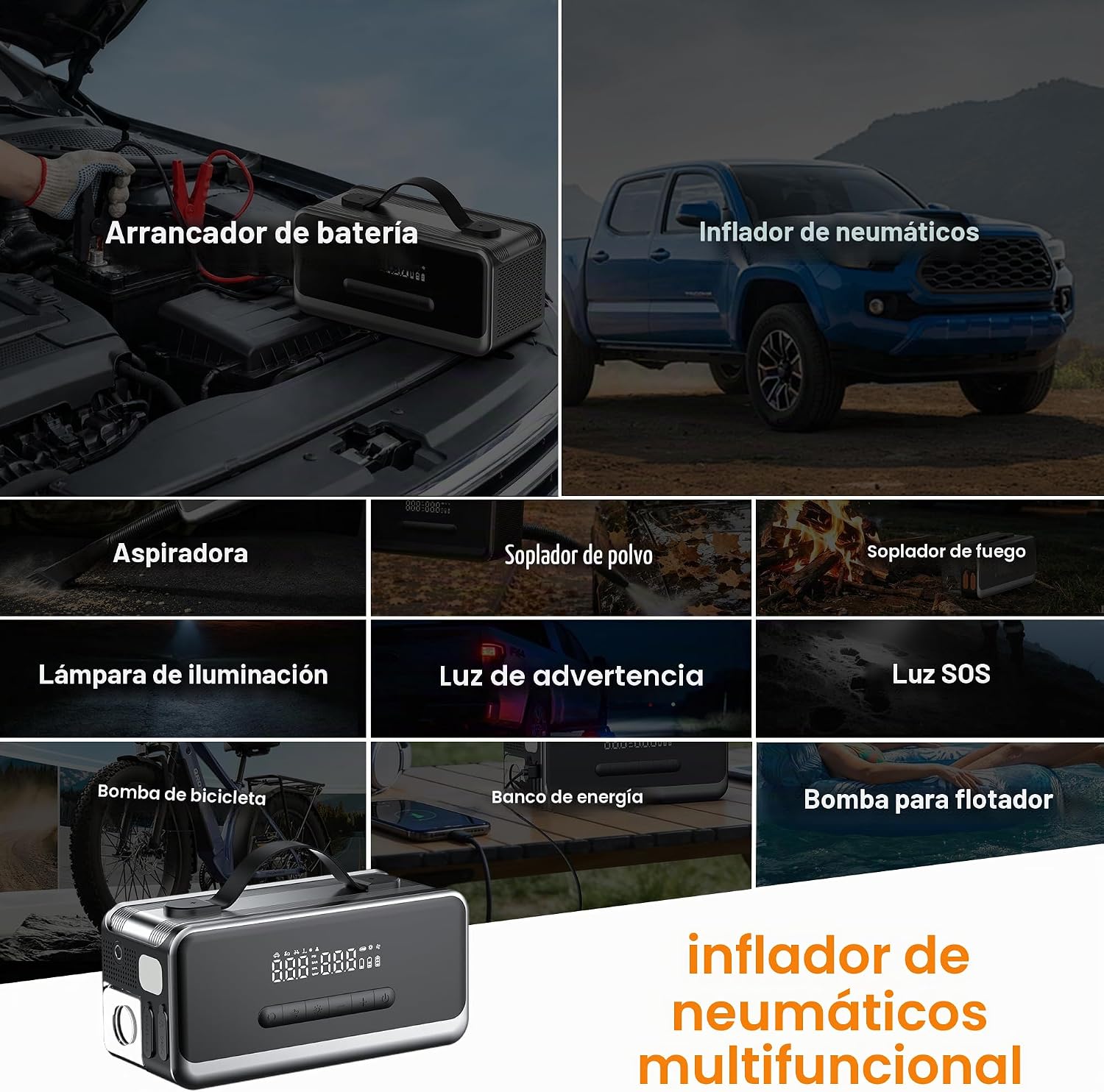 Compresor de aire portátil para inflador de neumáticos con arrancad...