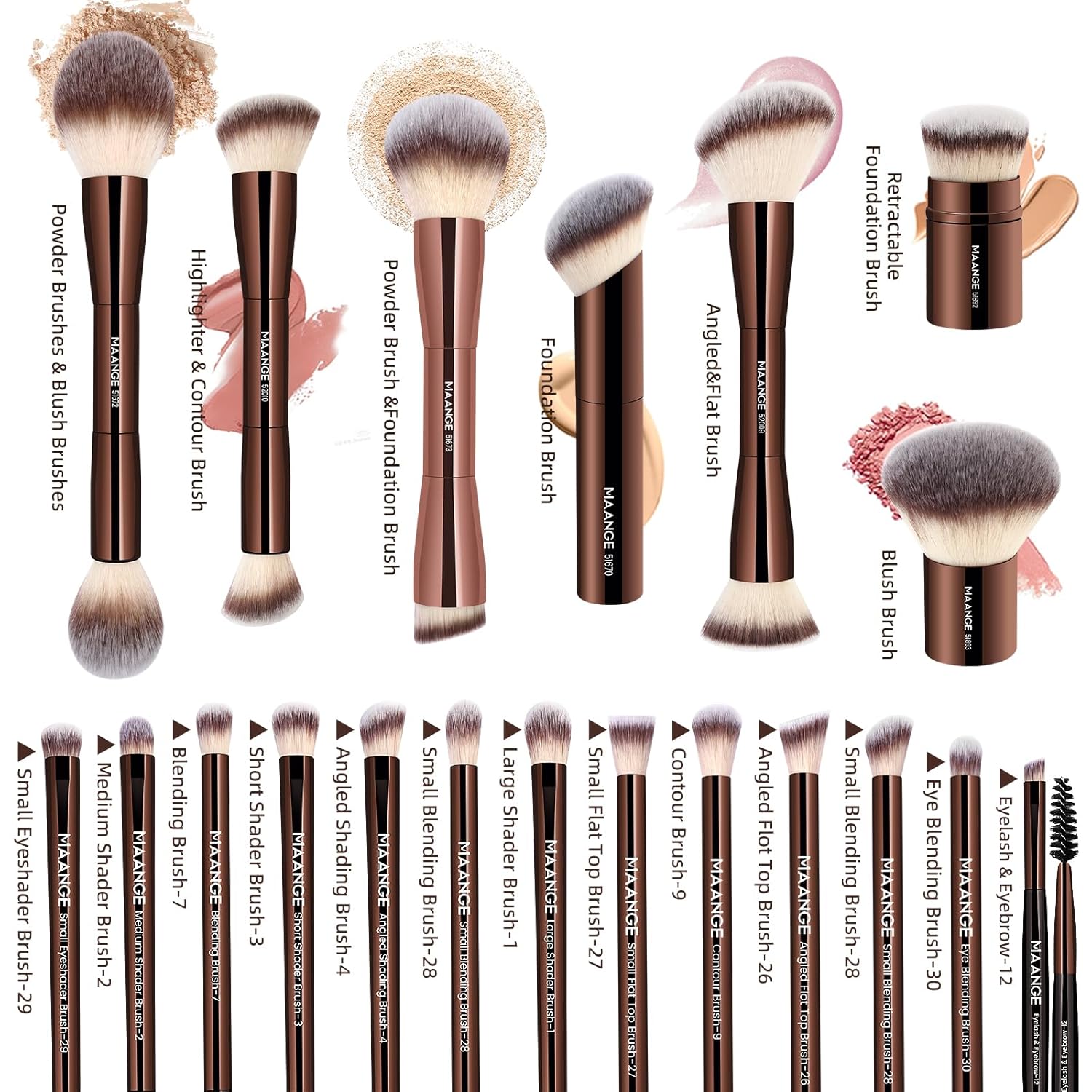 MAANGE 20 piezas de brochas de maquillaje con caja de regalo, broch...