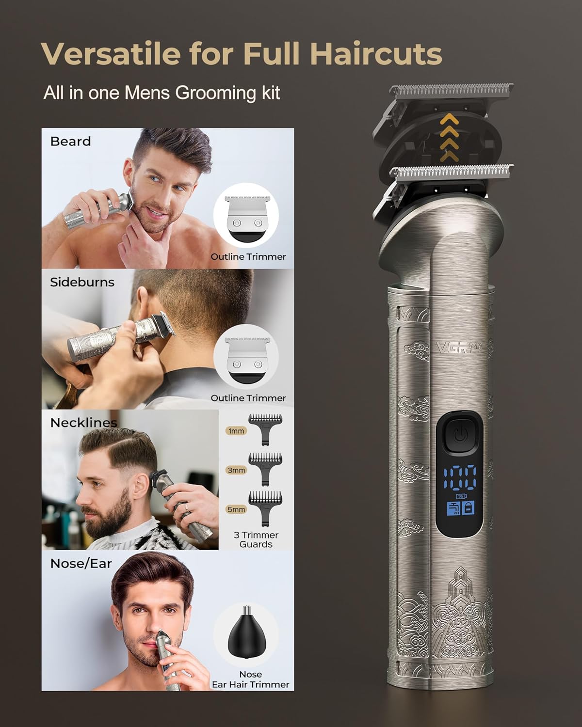 VGRPRO Cortapelos para hombres profesionales, cortapelos inalámbric...