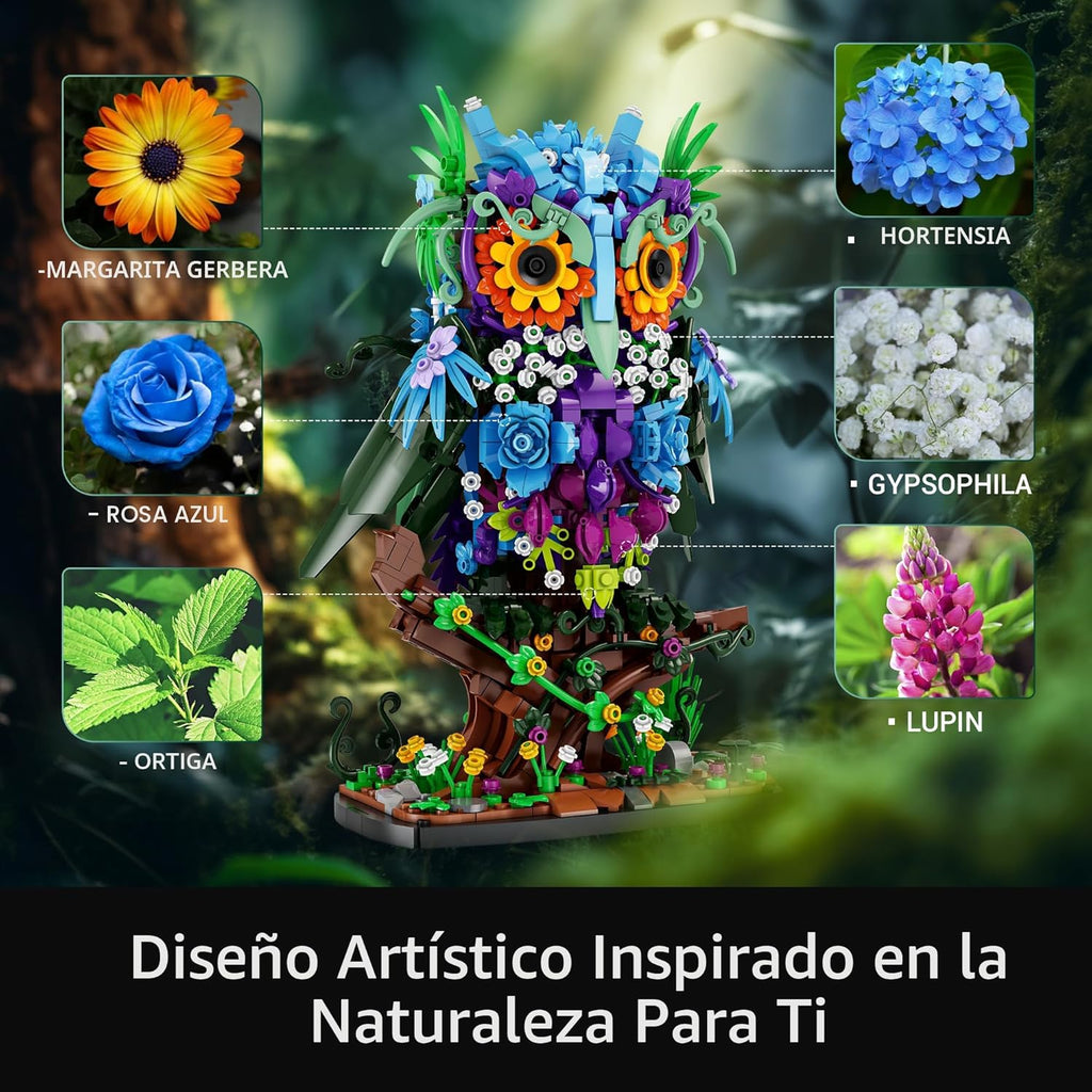 Sillbird Juego de construcción de búho de flores para adultos, rega...