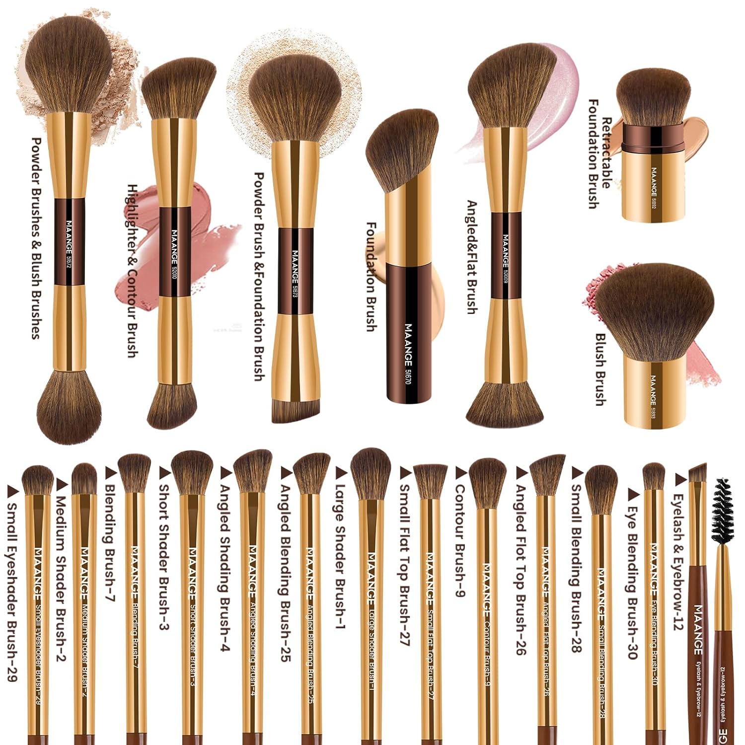 MAANGE - Juego de 20 brochas de maquillaje con caja de regalo, broc...