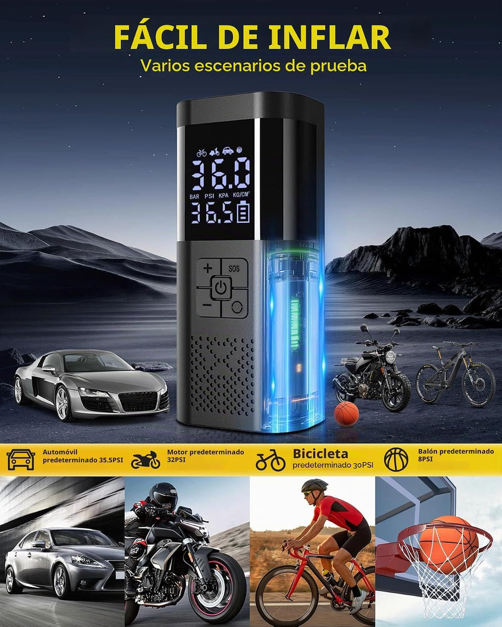 Arrancador de batería de coche de 12 V con cargador rápido de 65 W,...
