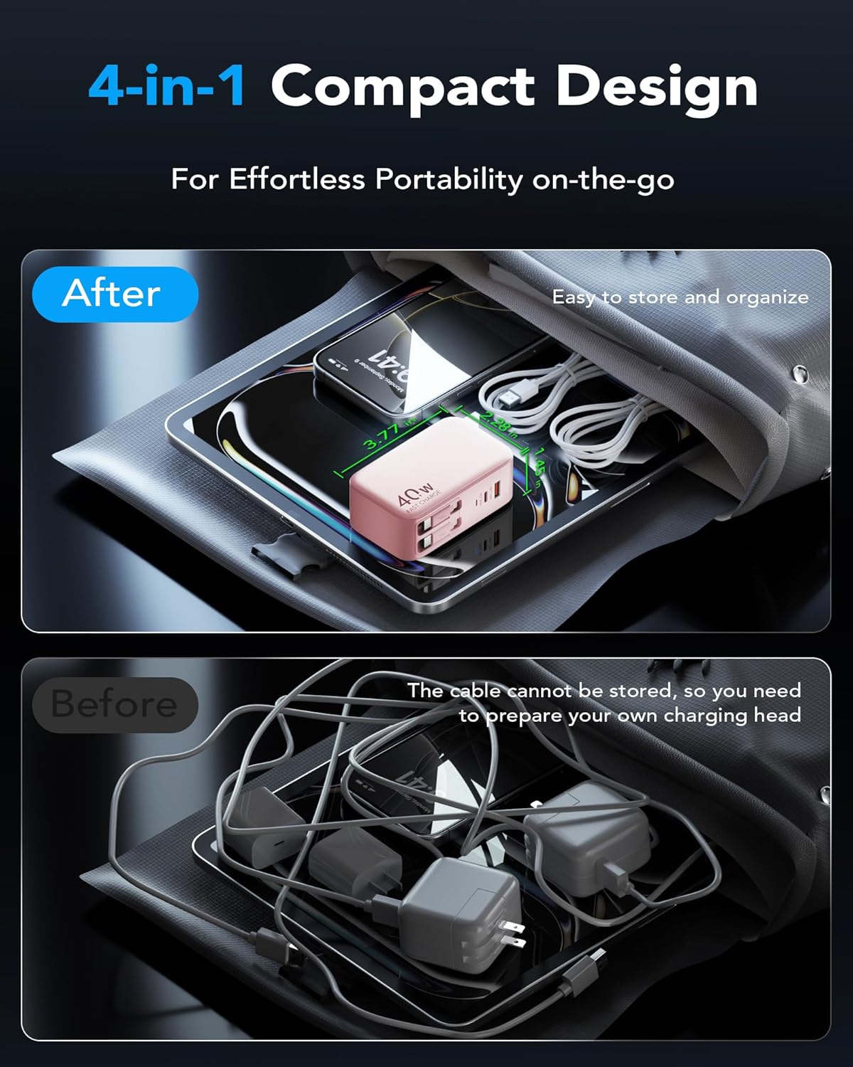 Cargador USB C retráctil de pared con cables tipo C de 35.5 pulgada...