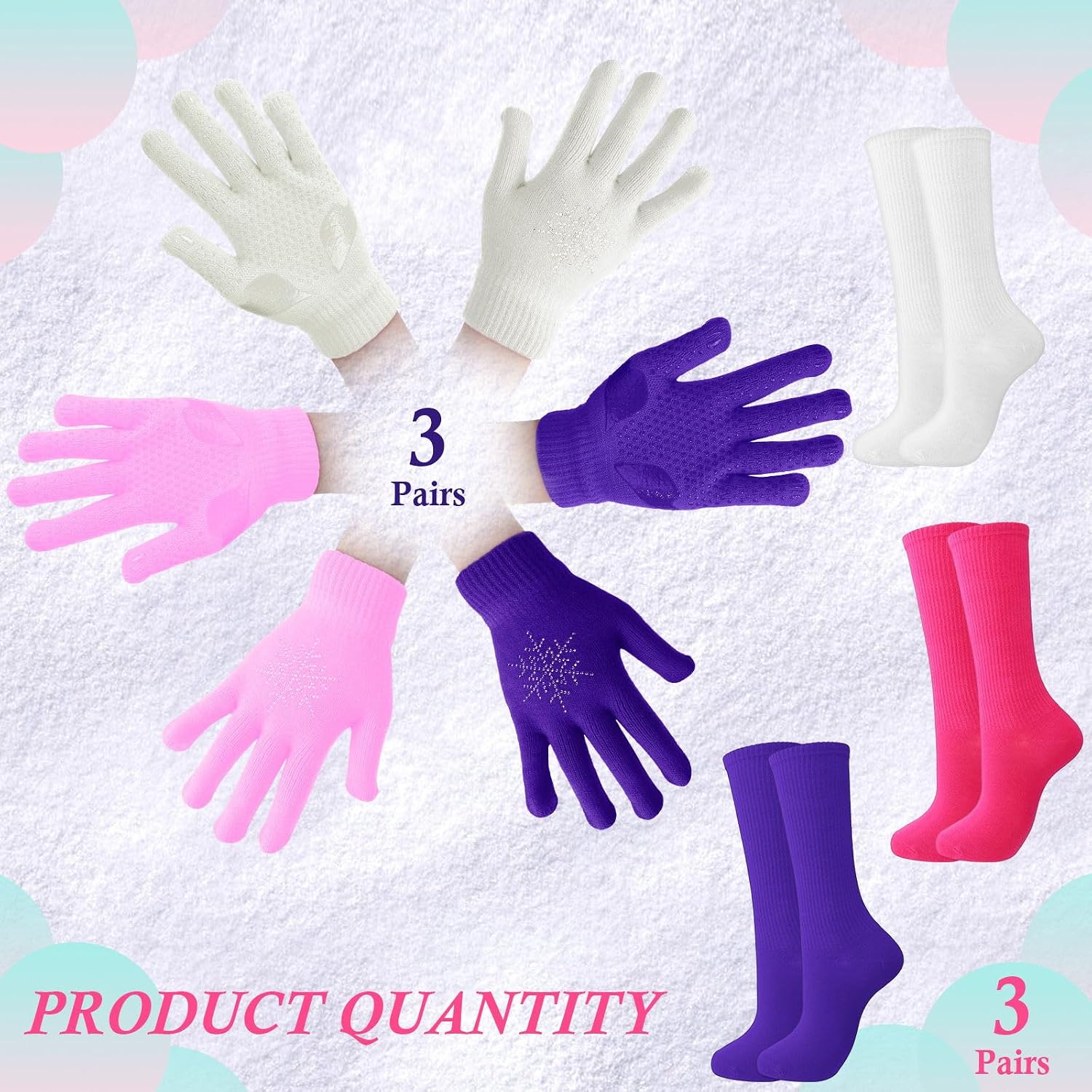 Hicarer Juego de 6 pares de guantes de patinaje artístico, calcetin...