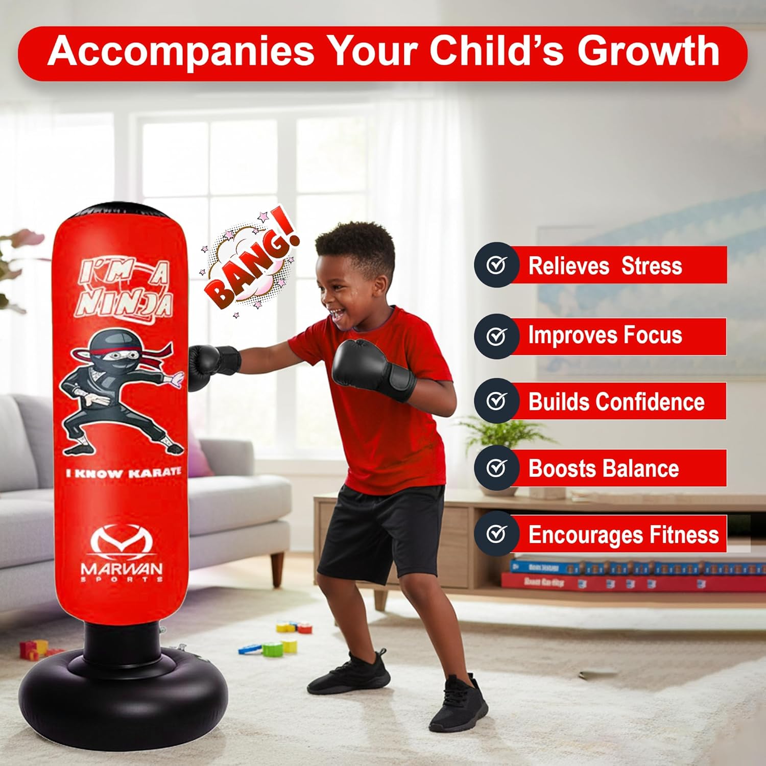 Marwan Sports Ninja - Saco de boxeo para niños, juguete sensorial i...
