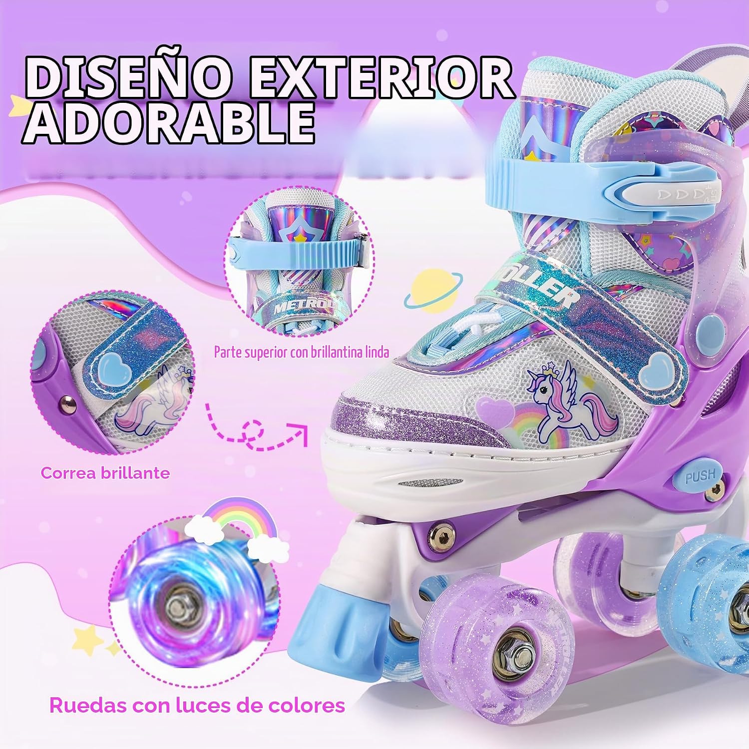 METROLLER Patines de ruedas brillantes para niñas de 4 a 12 años |...