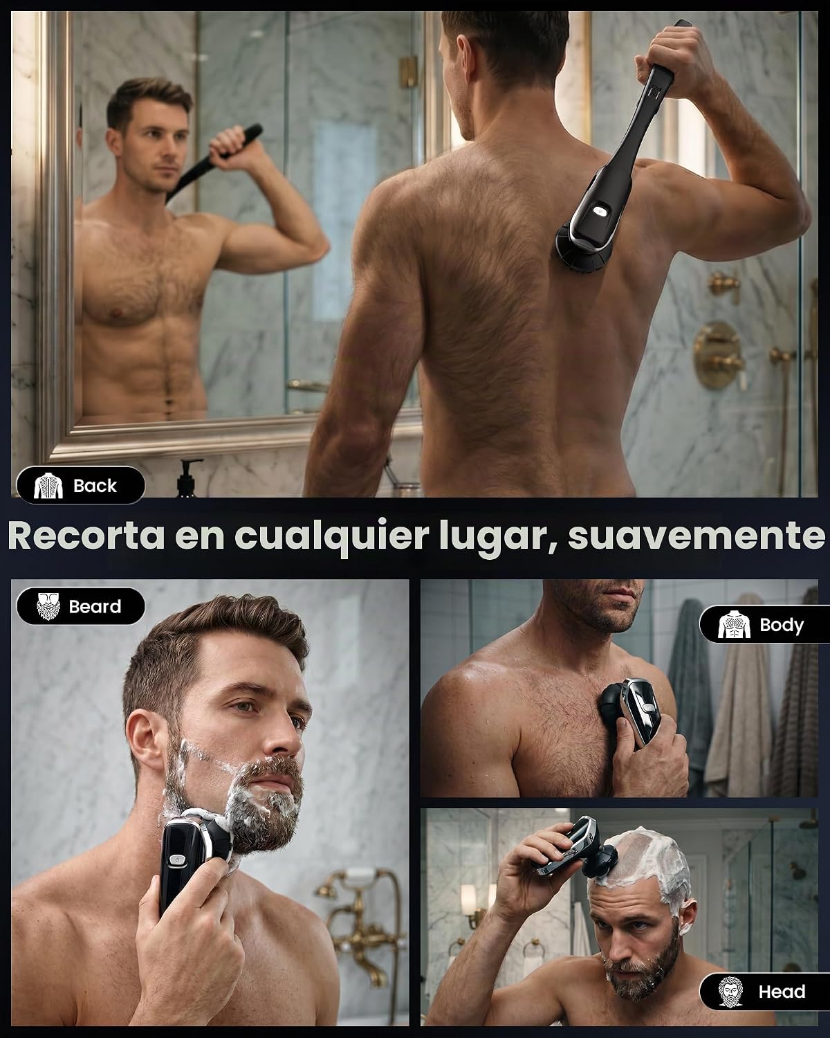 Afeitadora eléctrica de espalda para hombres, recortadora de pelo d...