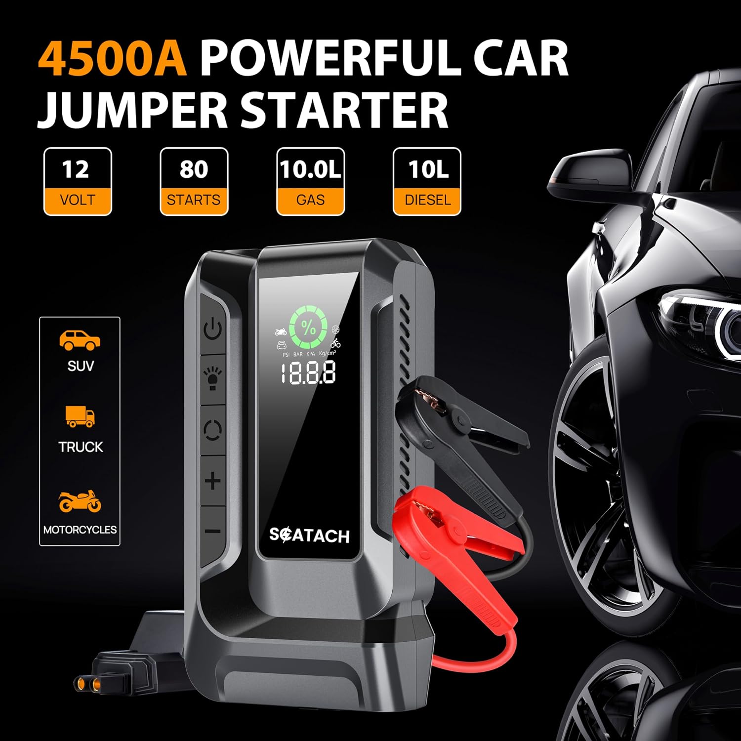 Scatach Q16 4500A Arrancador de Batería para Automóvil con Compreso...
