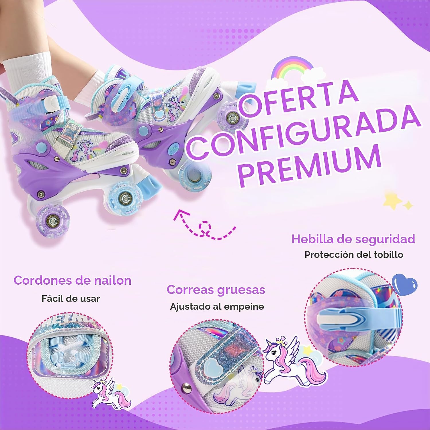 METROLLER Patines de ruedas brillantes para niñas de 4 a 12 años |...