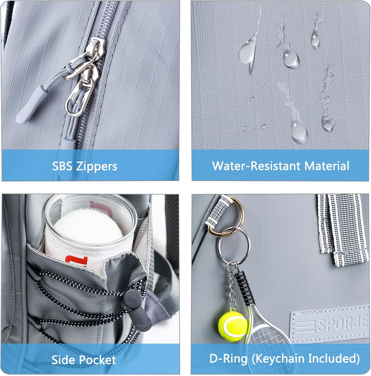 SPORJET Mochila de Tenis con Soporte para 2 Raquetas, Bolsa de Raqu...